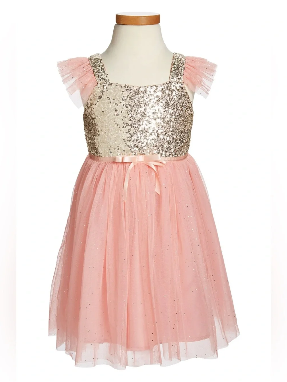 Popatu Sequin Bodice Tulle Dress Color Peach size 6X